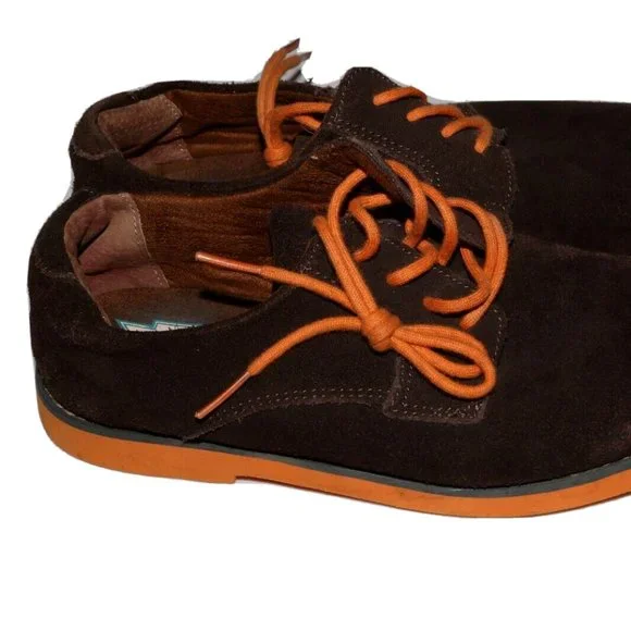 FLORSHEIM BOYS SHOES brown suede leather, orange sole size 4M - Picture 2 of 10